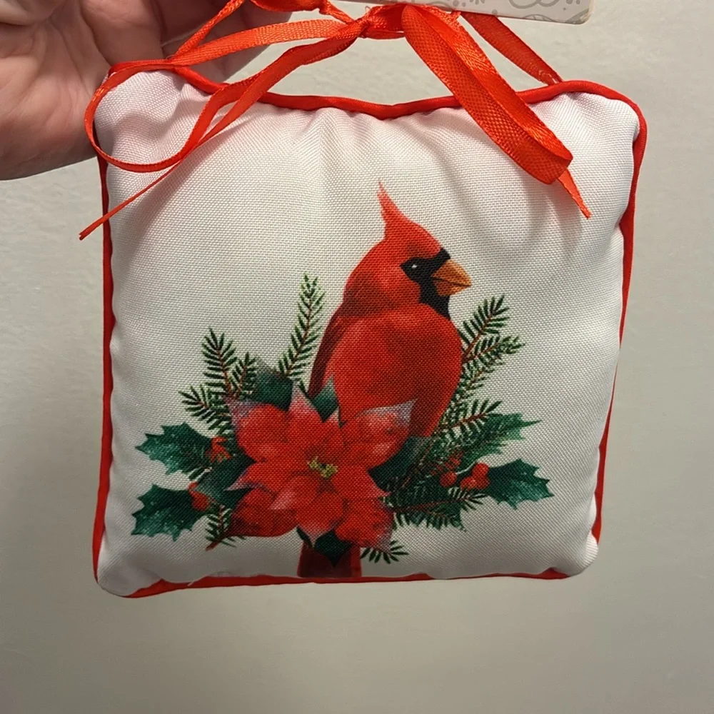 NWT- Cardinal Plush Door Hanger with Poinsetta